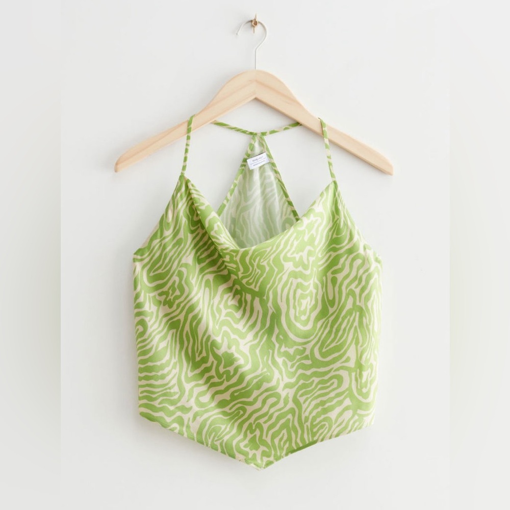 & Other Stories Scarf Tank Top Cropped Cream Green Printed US 4 Small